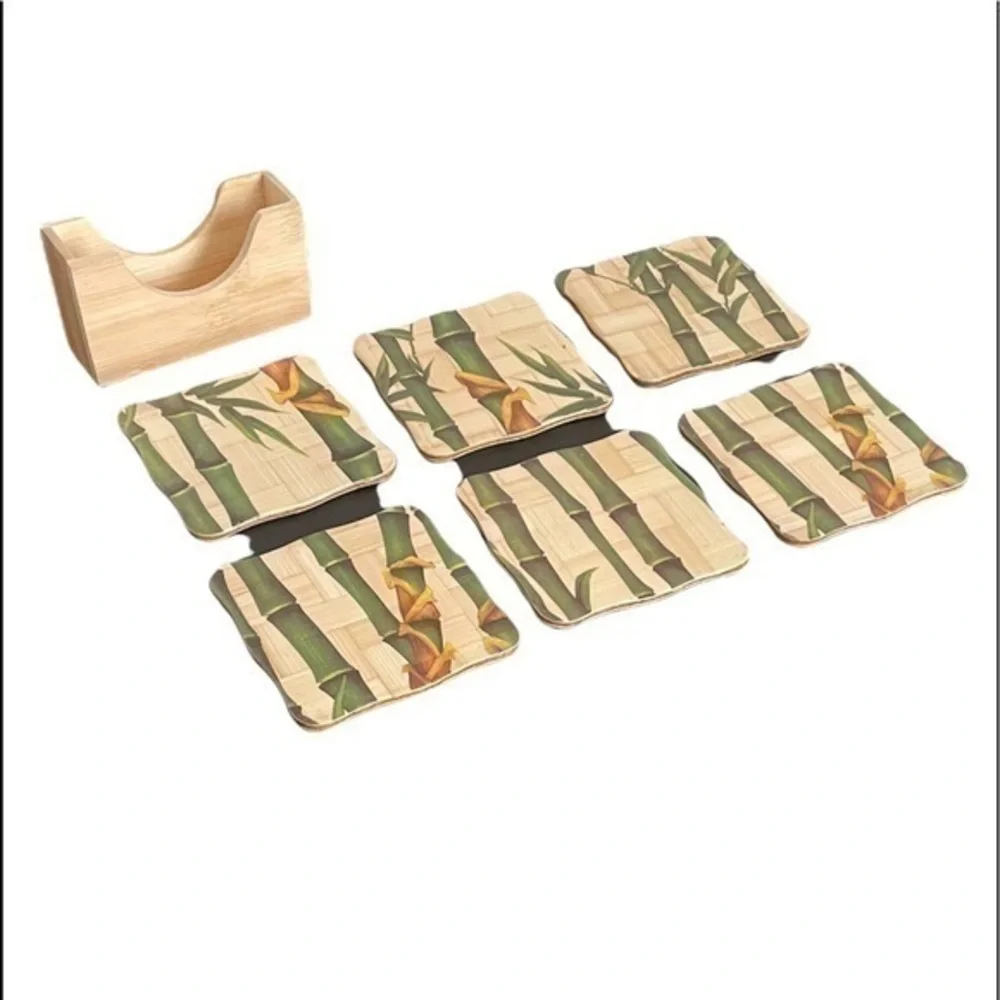 Bamboo Coaster Set of 6 with Coaster Holder